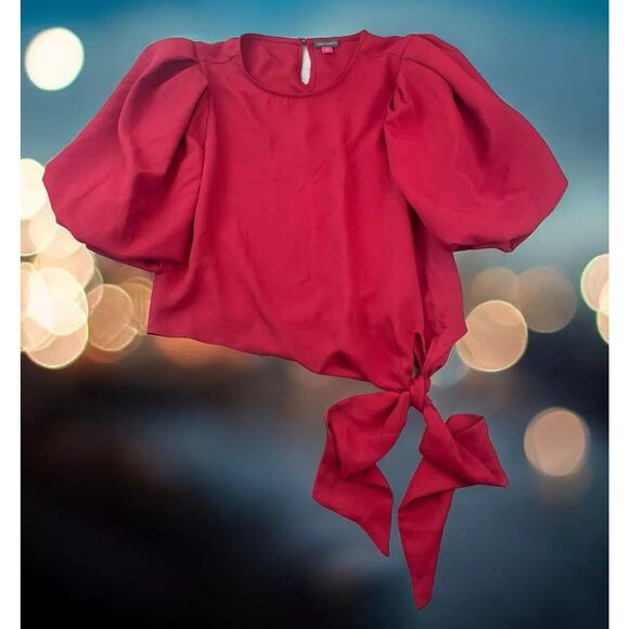 Vince Camuto Blouse Women’s Size Small Puffy Balloon Sleeves Tie Waist Red Top - Picture 1 of 11